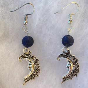 Blue Lapis Lazuli Crescent Moon Earrings